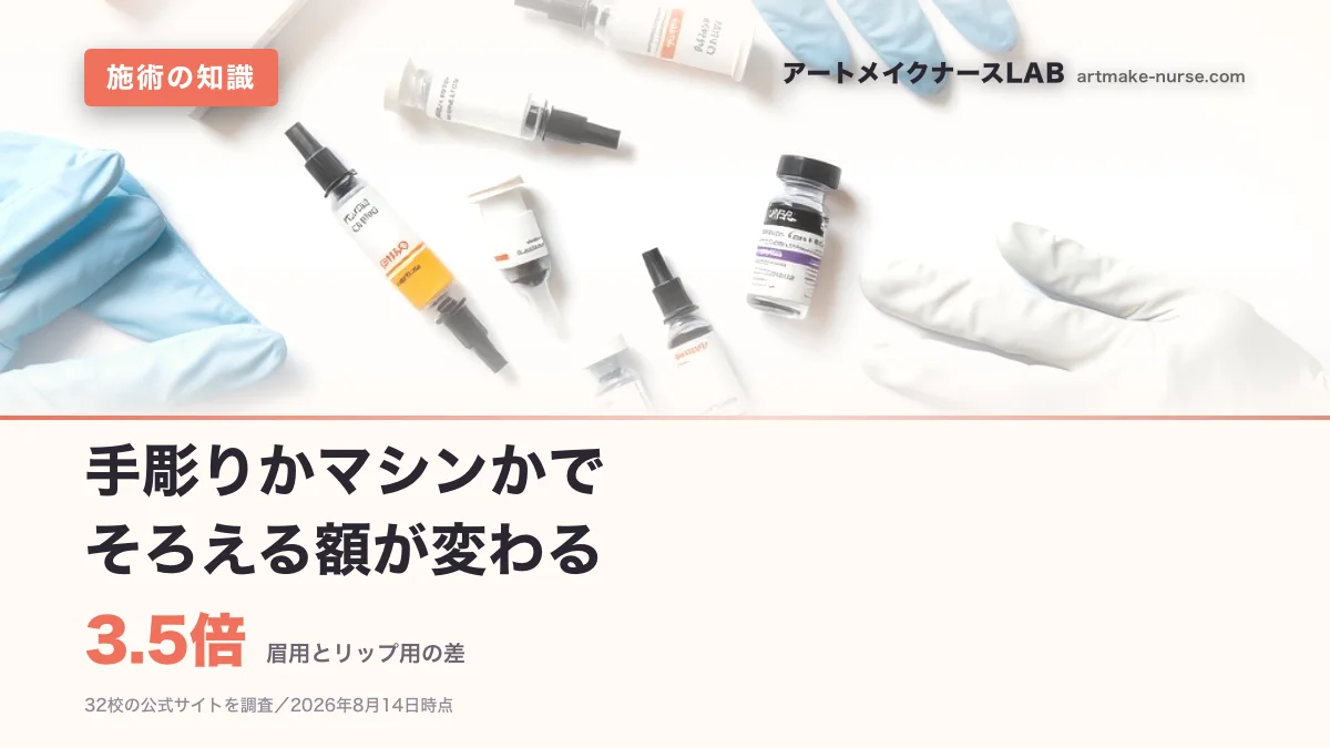 3.5倍（眉用とリップ用の差）。手彫りかマシンかで　そろえる額が変わる